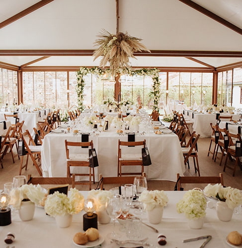 Glassed-in hall Hall with glass curtains decorated for a wedding