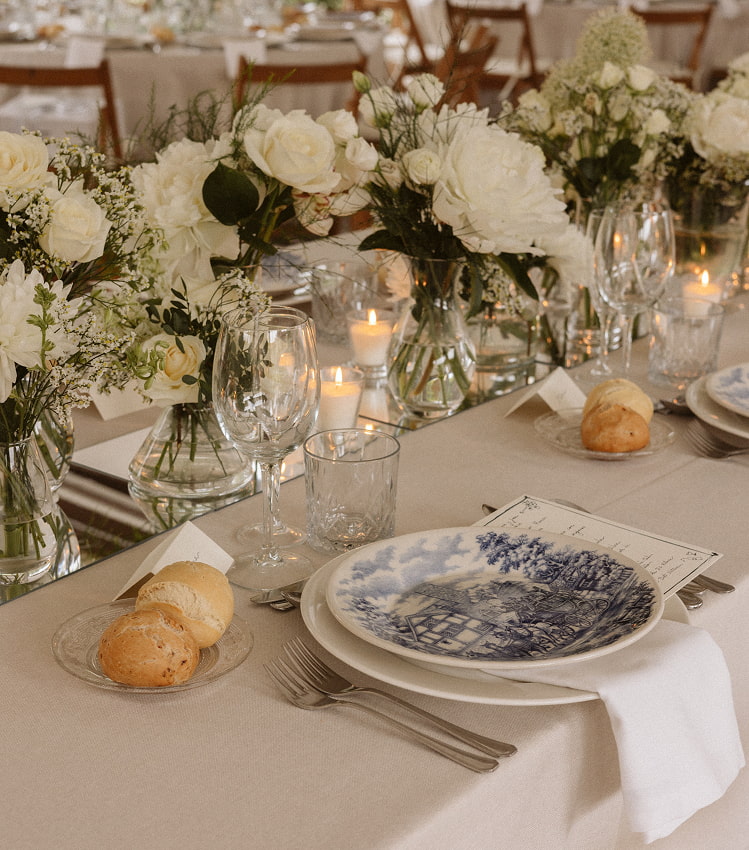 Wedding menus Detail of a decorated table for a wedding reception