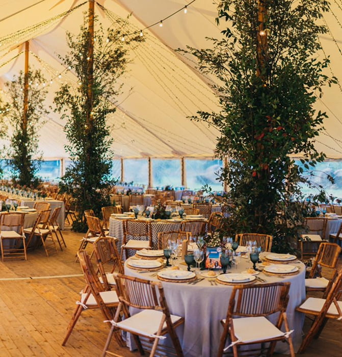Large Weddings 1 Interior of a marquee prepared to host a large celebration.