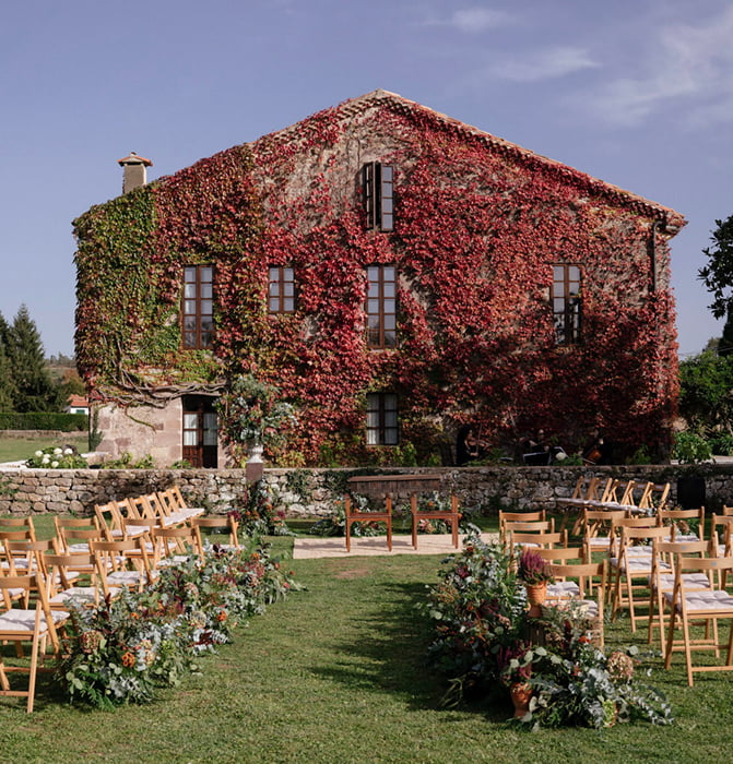 Gardens 1 Chairs placed outside for the celebration of the ceremony.