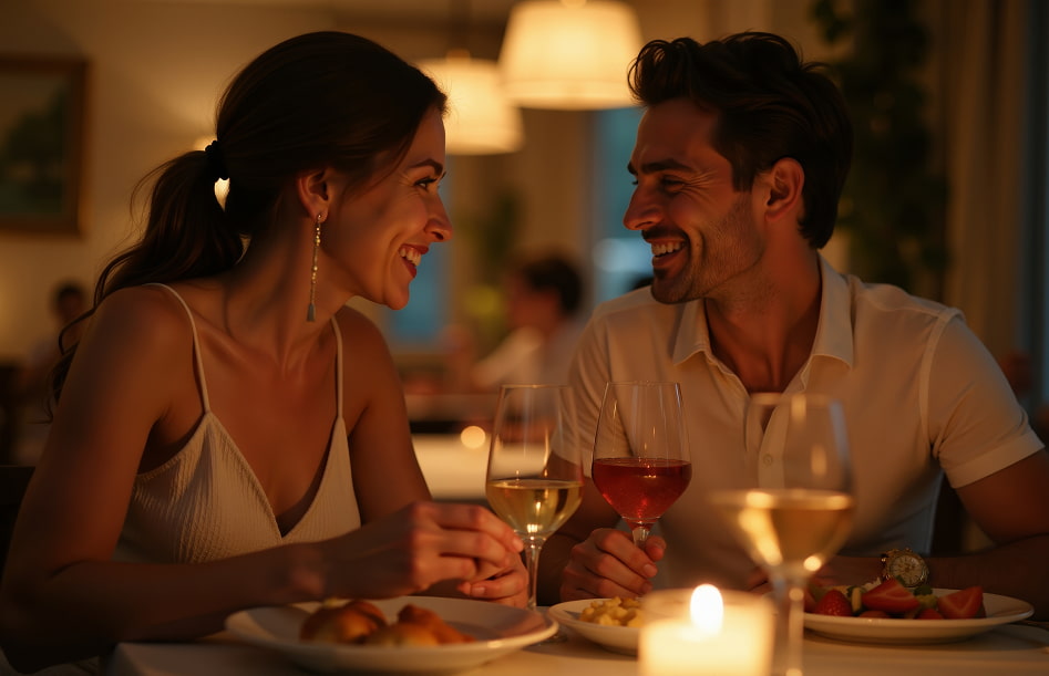 Flavours of Cantabria Experience Couple dining with wine