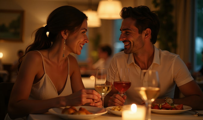 Flavours of Cantabria Experience Couple dining with wine