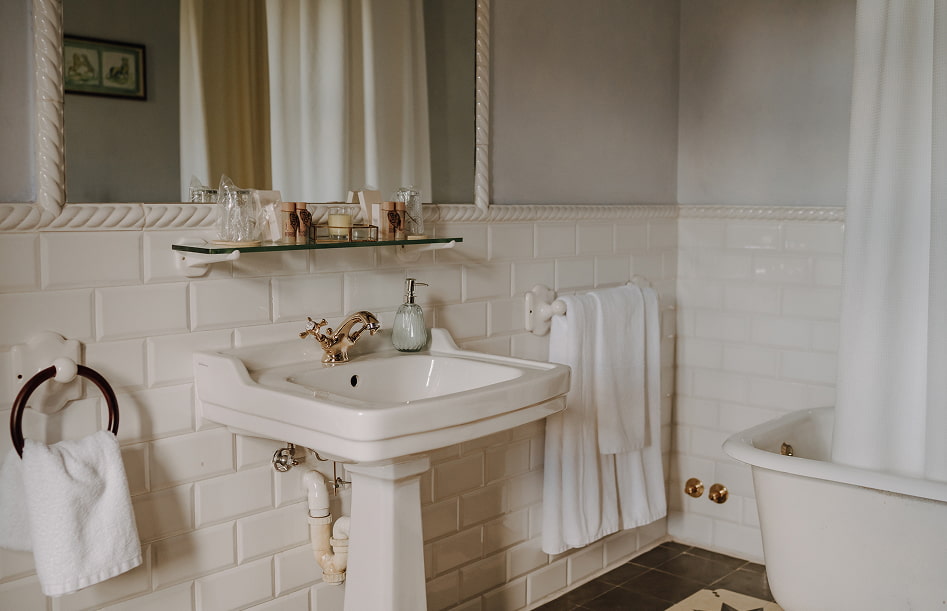 Standard Room 6 Detail of the washbasin area, with toiletries