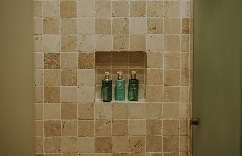 Presidential Suite 10 Toiletries on the bathroom shelf